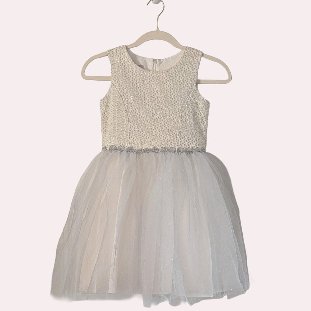 Pippa & Julie White Sequin Tulle Party Dress Girls Size 8 Flower Girl
